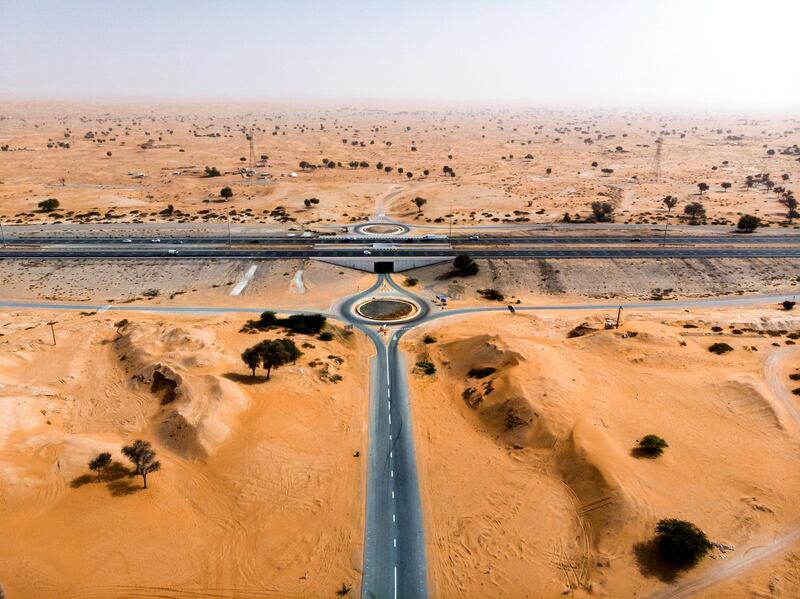 Desert road patterns aerial view. Getty Images