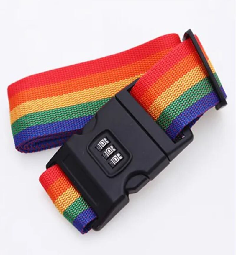 This rainbow-coloured suitcase strap adds an extra layer of security. Dh61, www.lightinthebox.com Photo: Lightinthebox