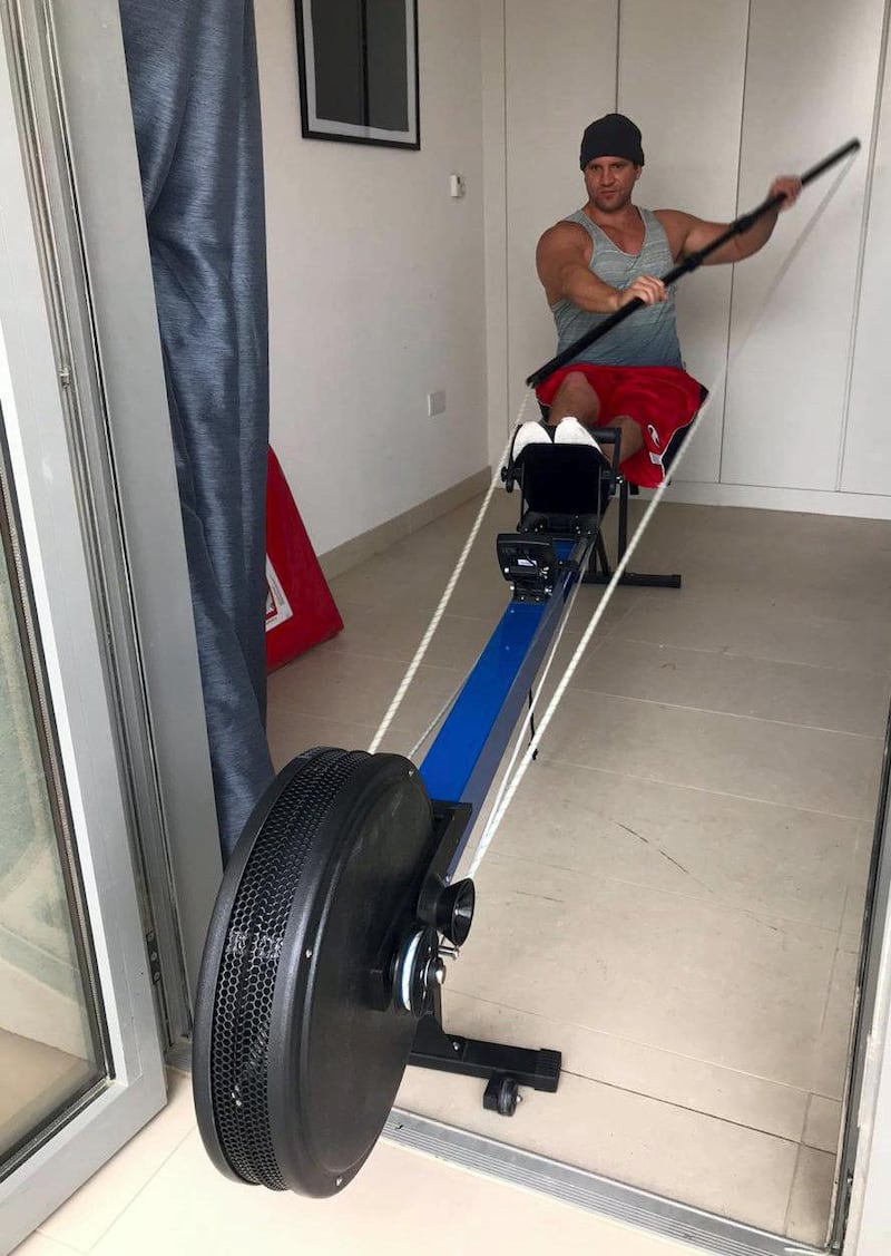 Mike Ballard took delivery of a new kayak ergometer this week, as his bid to compete at the Paralympics in Tokyo received a boost from Abu Dhabi Harlequins. Courtesy: Mike Ballard