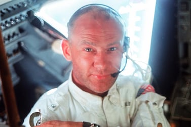 This July 20, 1969 photo made available by NASA shows pilot Edwin "Buzz" Aldrin in the Apollo 11 Lunar Module. For the 50th anniversary of the landing, Omega issued a limited edition Speedmaster watch, a tribute to the one that Aldrin wore to the moon. (Neil Armstrong/NASA via AP)