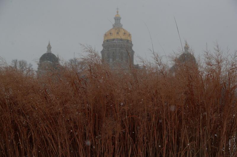 A view of Des Moines Capitol during a snowfall in Iowa, US. Reuters