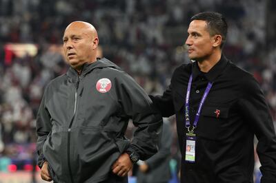 Head coach 'Tintin' Marquez Lopez, left, says he will return to his club side Al Wakrah after guiding Qatar to the Asian Cup title. Getty