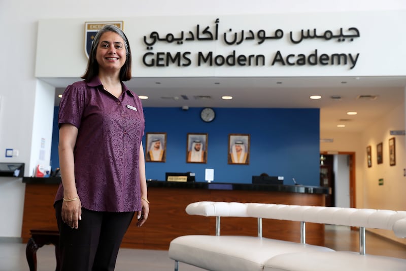DUBAI ,  UNITED ARAB EMIRATES , JUNE 11 – 2019 :- Nargish Khambatta, Principal of GEMS Modern at the GEMS Modern Academy in Dubai. ( Pawan Singh / The National ) For News. Story by Anam