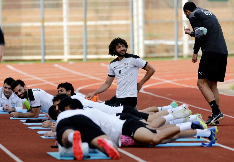 Egypt's Mohamed Elneny with teammates during training. Reuters