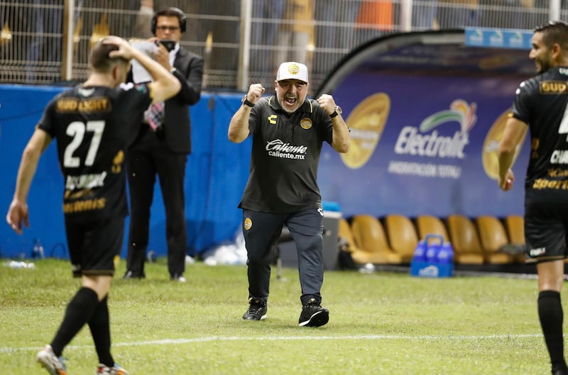 Maradona celebrates a goal. AP Photo