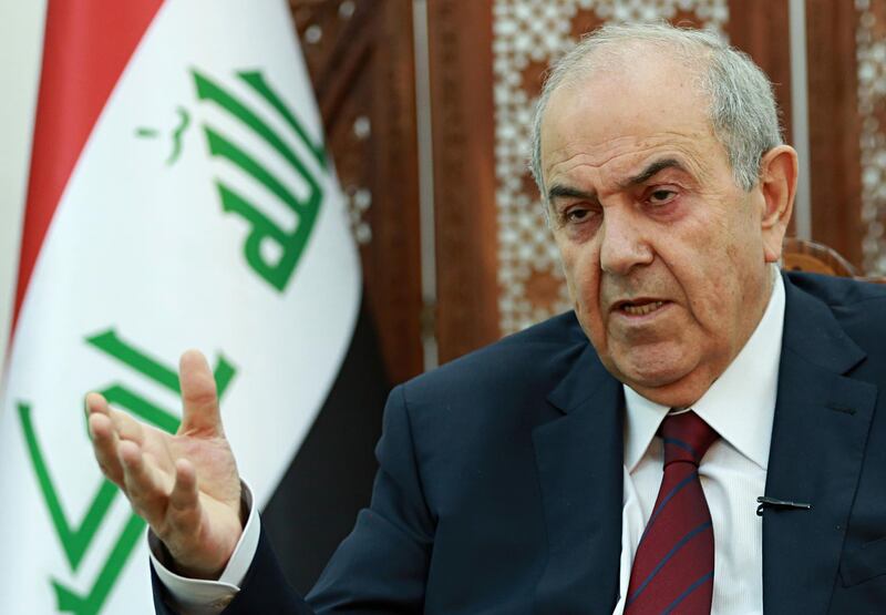 Iraqi Vice President Ayad Allawi speaks during an interview with The Associated Press in Baghdad, Iraq, Monday, Oct. 9, 2017. Allawi says there could be a "violent conflict" over the Kurdish-administered city of Kirkuk if talks over Kurdish independence are left unresolved. (AP Photo/Hadi Mizban)