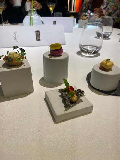 A selection of amuse-bouche at the Michelin-starred Ristorante Inkiostro in Parma. Farah Andrews / The National