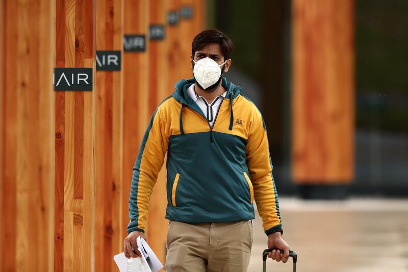 Spinner Imad Wasim at Manchester Airport. Getty