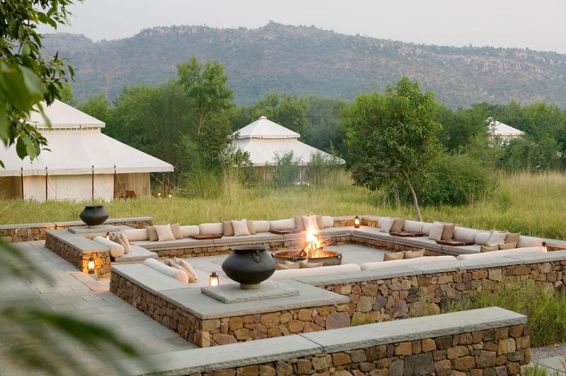 A handout photo of the outdoor fireplace at Aman-i-Khas in India (Courtesy: Amanresorts) NOTE: For Travel's Top 10 Glamping Holidays 