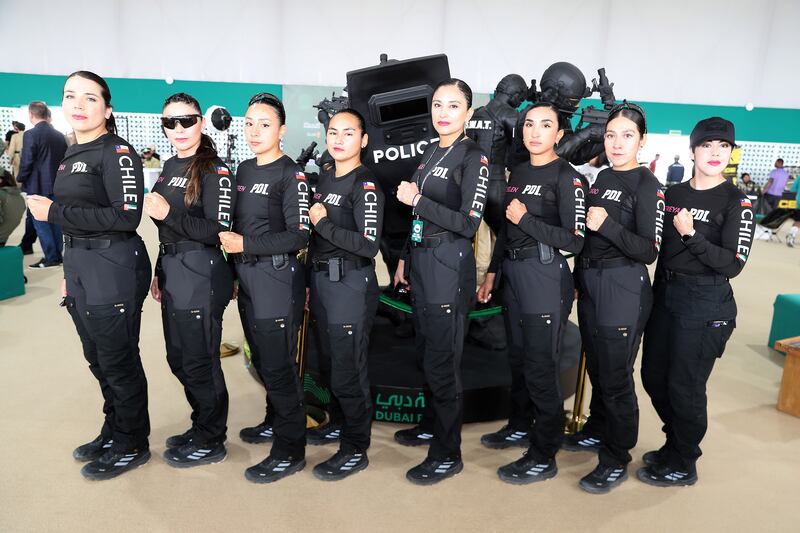 Paula Rodrigues, second from Left, with other members of the Chilean women’s team at the UAE Swat Challenge in Dubai. Pawan Singh / The National