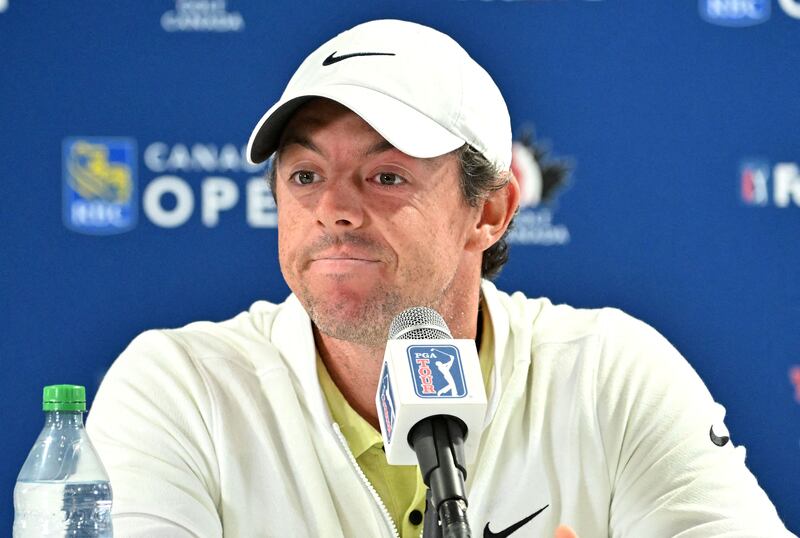 Rory McIlroy speaks to the media at the Canadian Open. USA TODAY Sports