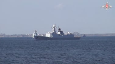 The Chinese Navy frigate Linyi sails during the Maritime Security Belt 2024 international naval exercise of Russia, China and Iran in the Gulf of Oman. Reuters