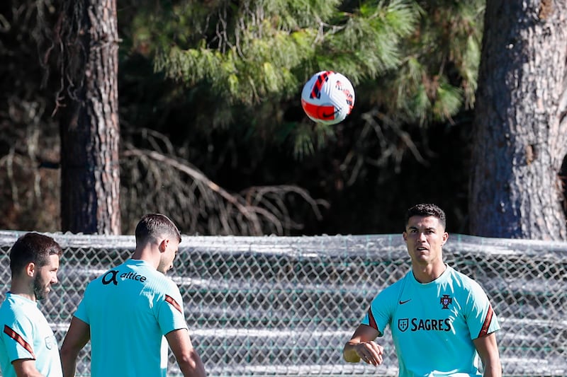 Cristiano Ronaldo trains for the World Cup qualifier against Luxembourg. EPA