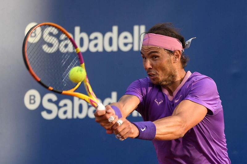 Rafael Nadal returns the ball to Stefanos Tsitsipas at the Real Club de Tenis in Barcelona. AFP