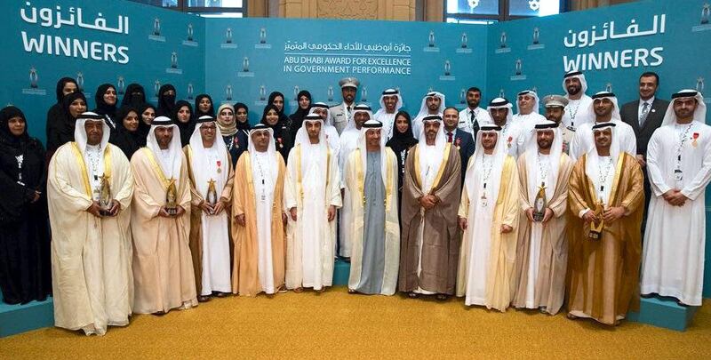 Hazaa bin Zayed honors winners of the Abu Dhabi Award for Excellence in Government Performance. (WAM Photo)