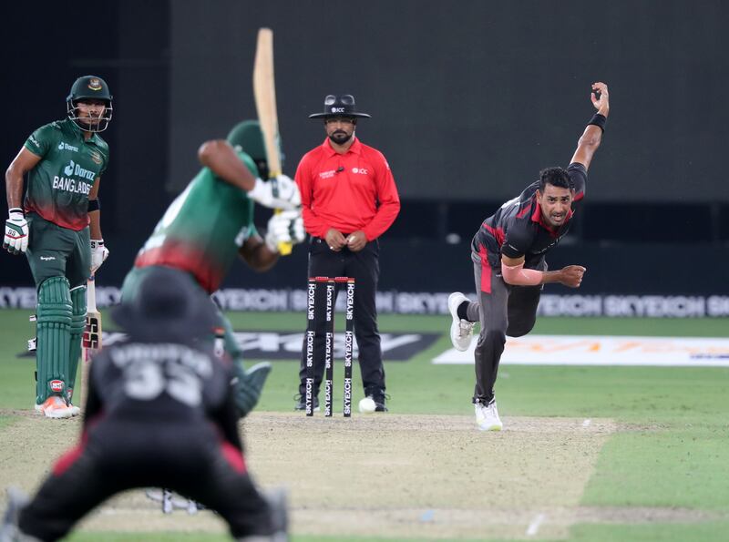 Zahoor Khan: Seam bowler known for his variations, chiefly a slower ball bouncer. Became the first UAE cricketer to play in a major franchise league when he featured in the 2021 PSL. Chris Whiteoak / The National