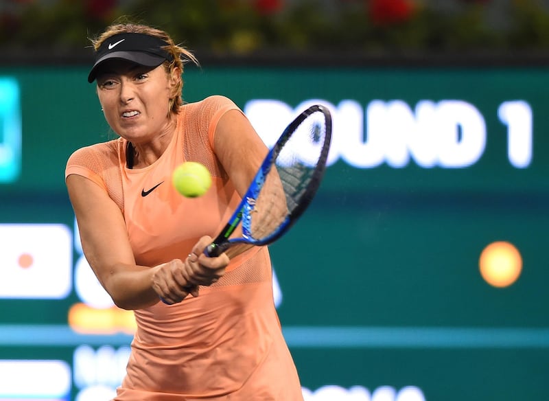 Mar 7, 2018; Indian Wells, CA,  Maria Sharapova (RUS) in her first round match against Naomi Osaka (not pictured) at the BNP Paribas Open at the Indian Wells Tennis Garden. Stosur won the match. Mandatory Credit: Jayne Kamin-Oncea-USA TODAY Sports