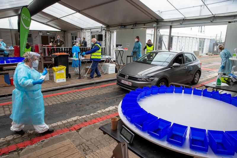 A Covid-19 testing facility at the Spoor Oost site in Antwerp, Belgium, where city authorities are asking some 6500 of its inhabitants who live in districts with infection rates higher than average to get tested. AFP