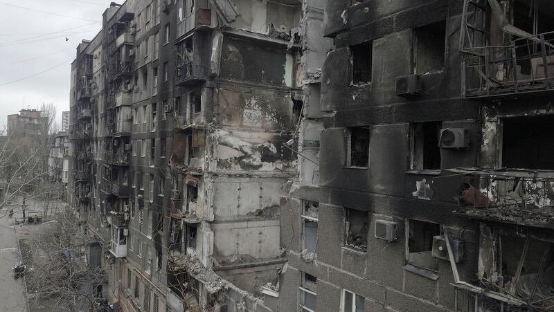 A destroyed residential building in Mariupol, south-eastern Ukraine. Reuters