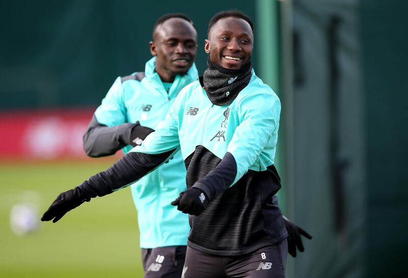 Liverpool's Naby Keita during a training session on Monday. PA