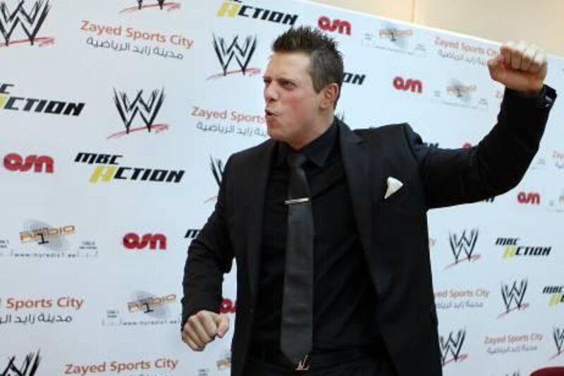 ABU DHABI, UNITED ARAB EMIRATES -  January 26, 2012 -  Mike "The Miz" Mizanin will be among the stars participating in the WWE Raw World Tour when it comes to the Zayed Sports City, International Tennis Complex in Abu Dhabi. The Miz was not bashful in touting his "I am number one .... I'm a record breaker ... and I'm awesome" before a gallery of journalists at a press conference on Thursday, January 26, 2012, as he sat beside Patrick Talty, the General Manager for Zayed Sports City. The main event will be held February 9 through February 11, 2012.   ( DELORES JOHNSON / The National )