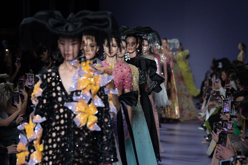 Models walk the runway at the Georges Hobeika spring / summer 2020 show at Paris Haute Couture Fashion Week on January 20, 2020. EPA