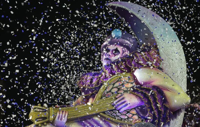 Revellers of the Nene de Vila Matilde samba school perform during the second night of carnival parade at the Sambadrome in Sao Paulo. Miguel Schincariol / AFP Photo