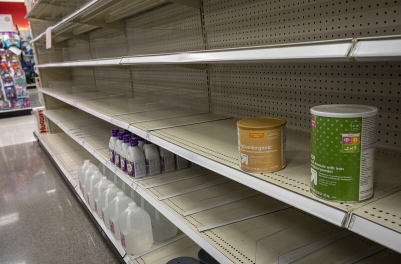 Empty shelves in the baby formula aisle of a store in Albany, California this week. Bloomberg