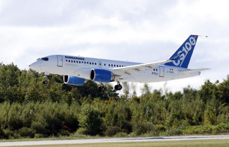 A bombardier CSseries passenger jet. The company's executive chairman will step down. Clement Sabourin / AFP 

