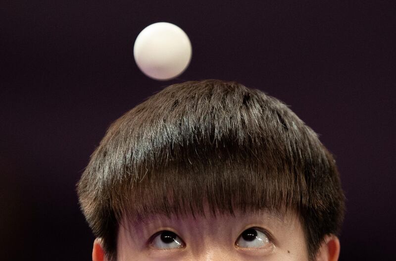 China's Yingsha Sun watches the ball during the Table Tennis International Team Event at the Youth Olympic Games in Buenos Aires, Argentina. AP Photo