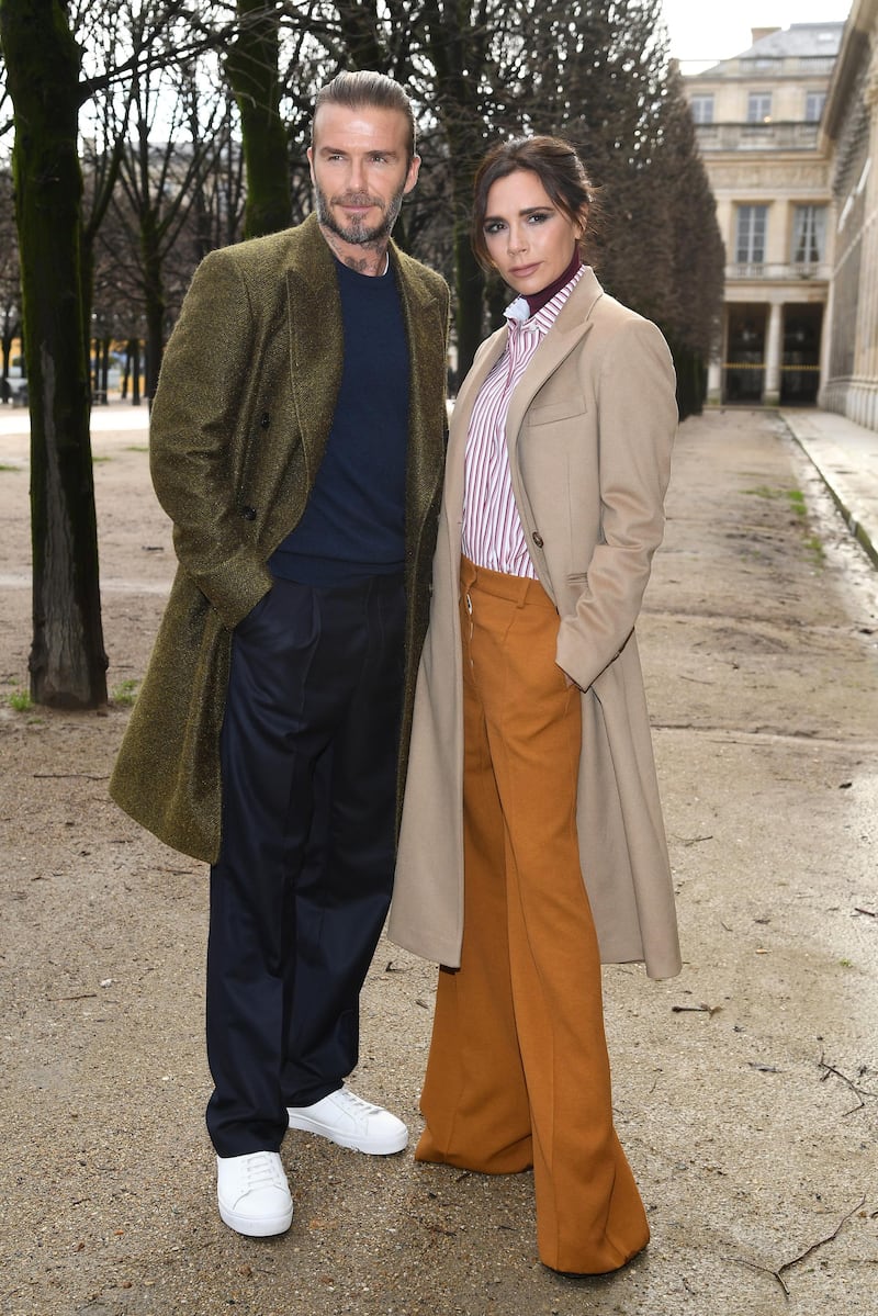 PARIS, FRANCE - JANUARY 18:  David Beckham and Victoria Beckham attend the Louis Vuitton Menswear Fall/Winter 2018-2019 show as part of Paris Fashion Week on January 18, 2018 in Paris, France.  (Photo by Pascal Le Segretain/Getty Images)