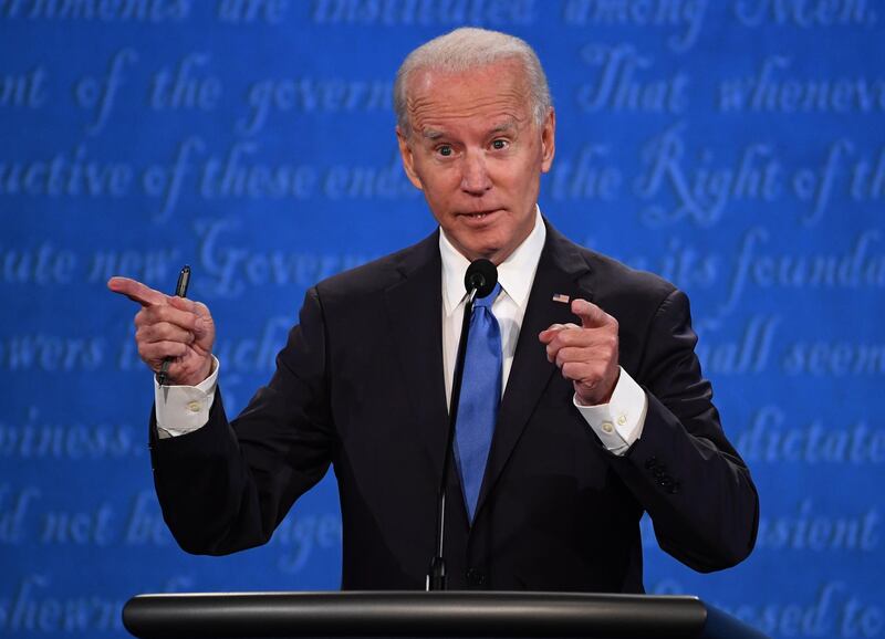 Democratic presidential candidate Joe Biden speaks during the presidential debate. Bloomberg