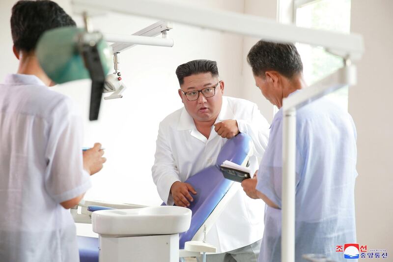 North Korean leader Kim Jong Un inspected the Myohyangsan Medical Appliances Factory in this undated photo released by North Korea's Korean Central News Agency (KCNA) on August 21, 2018.     KCNA via REUTERS ATTENTION EDITORS - THIS IMAGE WAS PROVIDED BY A THIRD PARTY. REUTERS IS UNABLE TO INDEPENDENTLY VERIFY THIS IMAGE. NO THIRD PARTY SALES. SOUTH KOREA OUT