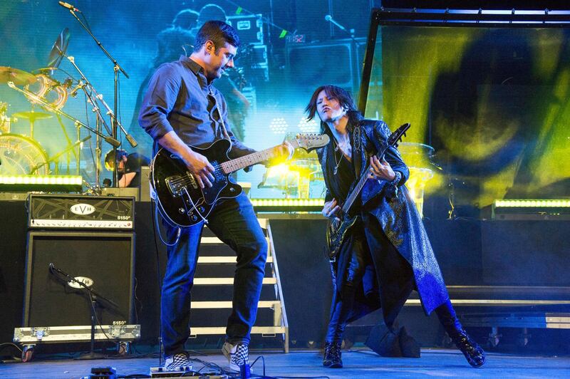 Wes Borland, left, of Limp Bizkit performs with Sugizo of X Japan in a weekend that saw many special guests pop up at Coachella. Amy Harris / Invision / AP