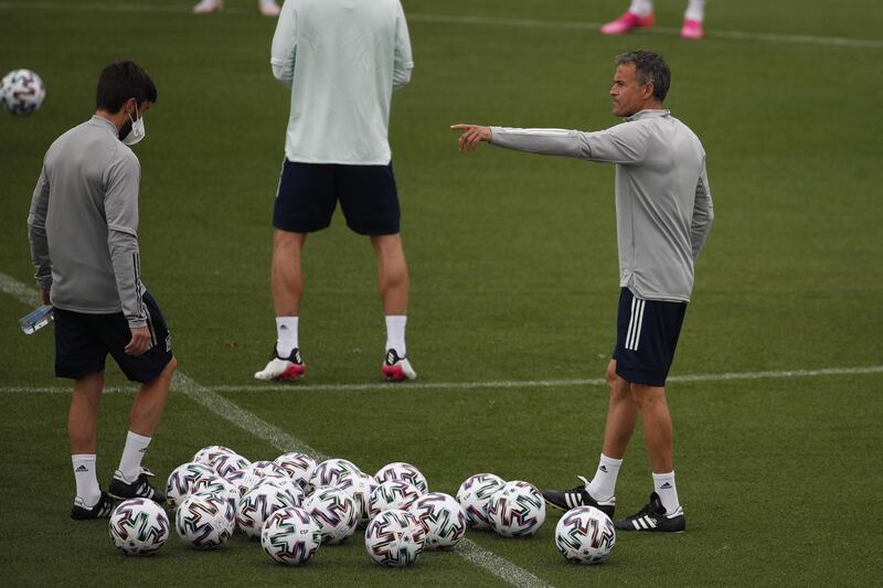 Spain manager Luis Enrique oversees training. EPA