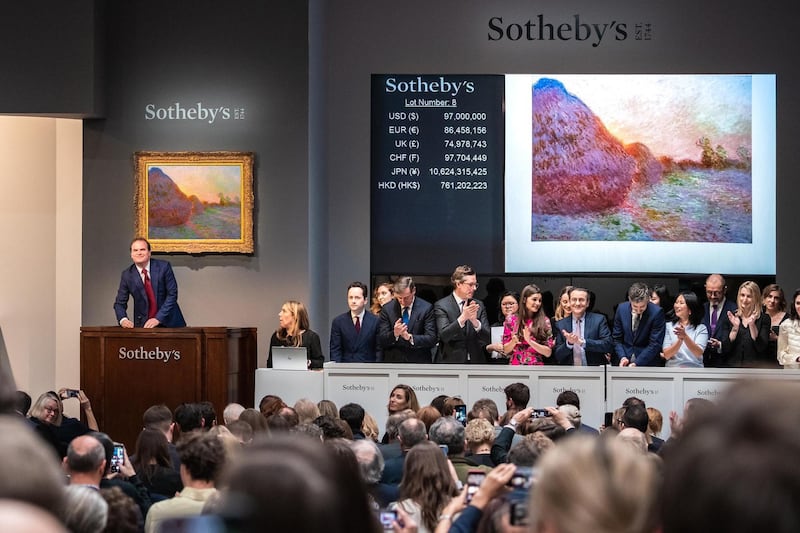 Sotheby’s set a new world auction record for any work of Impressionist art when Claude Monet’s iconic ‘Meules’ sold for $110.7 million in New York on May 14, 2019. Courtesy Sotheby's