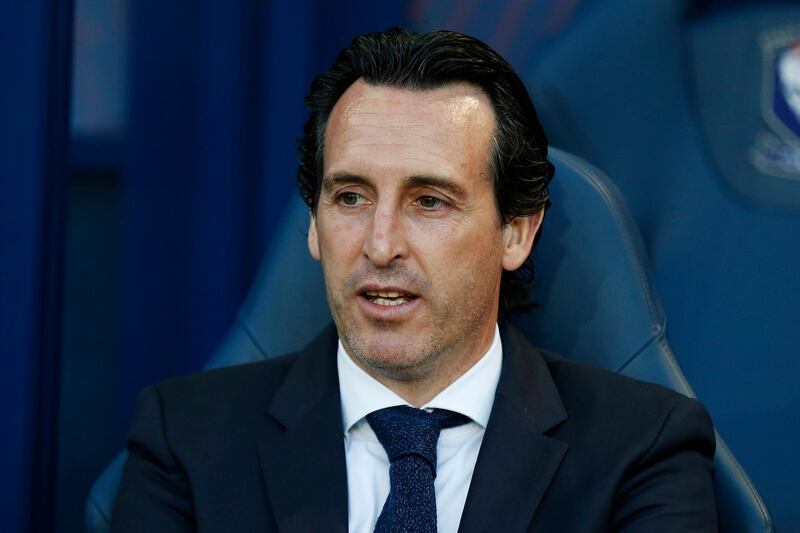 (FILES) In this file photo taken on May 19, 2018 Paris Saint-Germain's Spanish headcoach Unai Emery reacts during the French L1 football match between Caen (SMC) and Paris (PSG), at the Michel d'Ornano stadium, in Caen, northwestern France. Unai Emery has been appointed as the new manager of Arsenal, the club announced on May 23, 2018. "Unai Emery is to become our new head coach," said a statement on the club's website. "He joins the club after completing a two-year spell at Paris Saint-Germain, where he recently landed the treble of Ligue 1, Coupe de France and the Coupe de la Ligue." / AFP / CHARLY TRIBALLEAU
