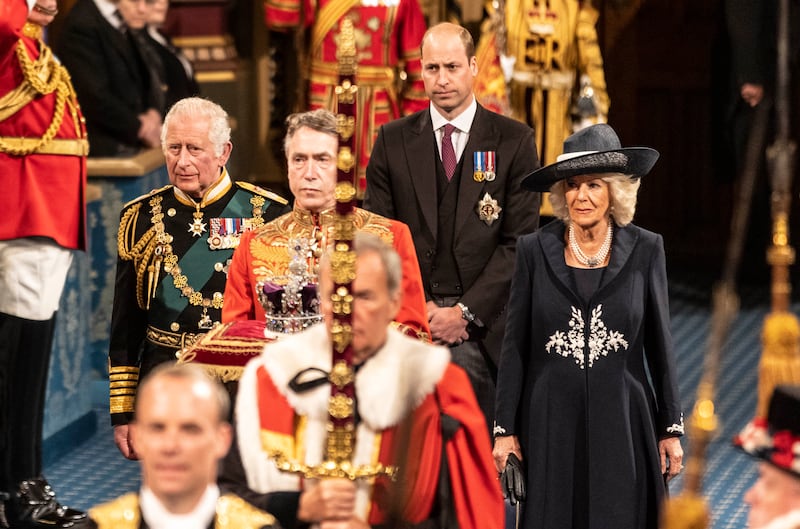 The then Prince Charles, Prince of Wales with Camilla, then Duchess of Cornwall, during the ceremonial state opening of Parliament at the Palace of Westminster in May 2022