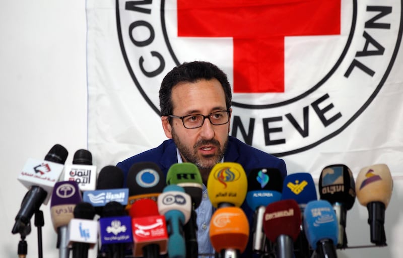 Robert Mardini, head of the International Committee for the Red Cross (ICRC) Middle East and North Africa operations, speaks at a press conference in the Yemeni capital Sanaa on July 27, 2017. (Photo by MOHAMMED HUWAIS / AFP)