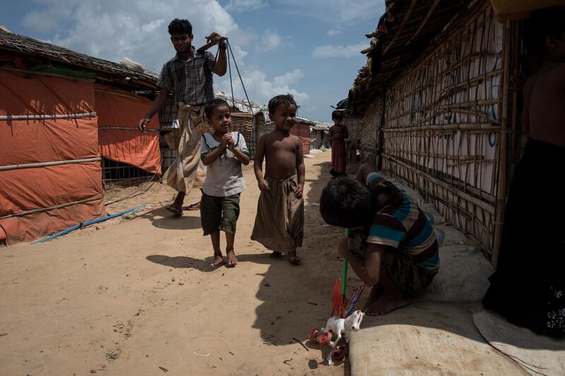 Rohingya children playing in a refugee camp near Cox's Bazar, Bangladesh, August 11 2018. Campbell MacDiarmid for The National