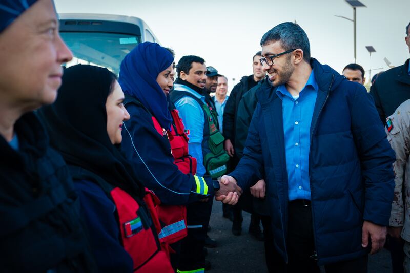 Sheikh Abdullah visits the headquarters of the UAE search and rescue team in Turkey. Wam