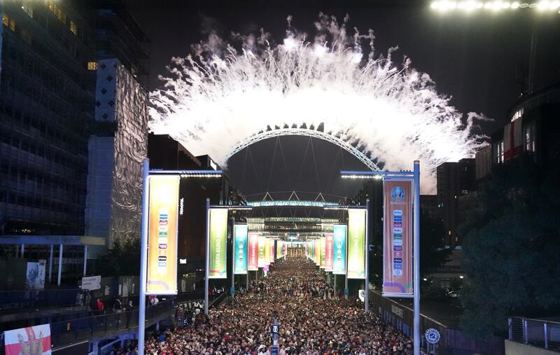 England fans outside the ground after the UEFA Euro 2020 Final at Wembley Stadium. PA.