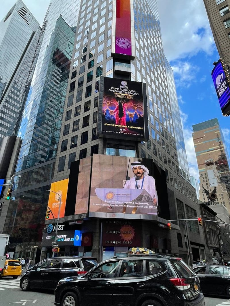 The opening ceremony was broadcast live in Times Square, New York. Photo: Dubai Media Office