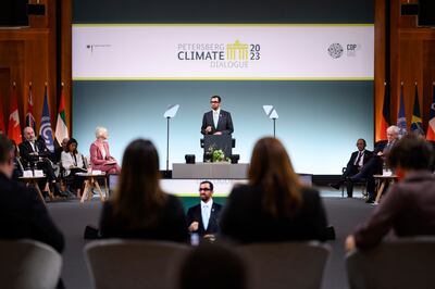 Dr Sultan Al Jaber, President-Designate of the Cop28 climate conference, at the 14th Petersberg Climate Dialogue at the Federal Foreign Office in Berlin, on May 2. AP Photo
