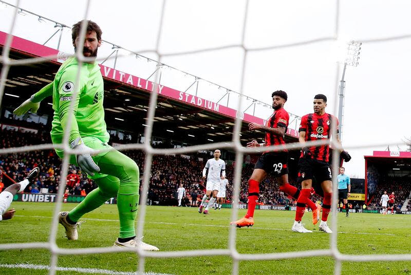 LIVERPOOL RATINGS: Allison Becker - 6 Did well to force Ouattara out wide when he ran through on goal early in the game. His defence let him down for Bournemouth’s solitary goal.


 Action Images
