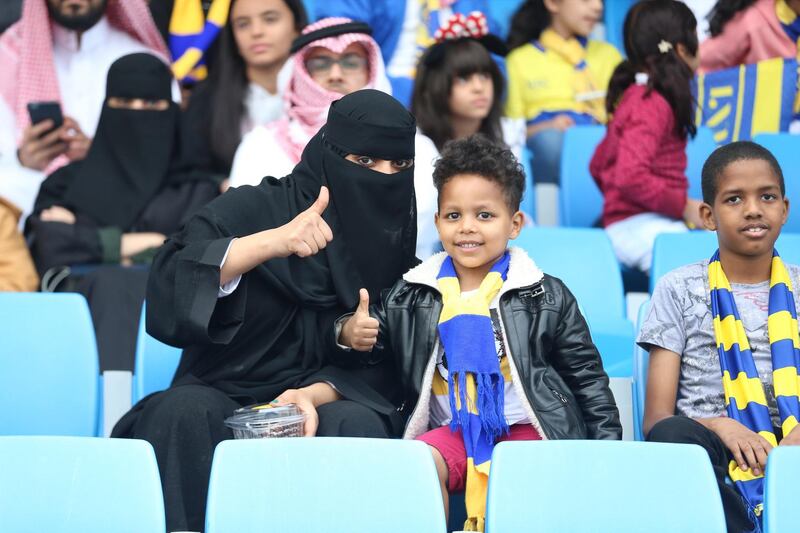 Fans attend the Saudi Professional League soccer match between Al-Nassr and Al-Raed at Prince Faisal Bin Fahd Stadium in Riyadh, Saudi Arabia. EPA