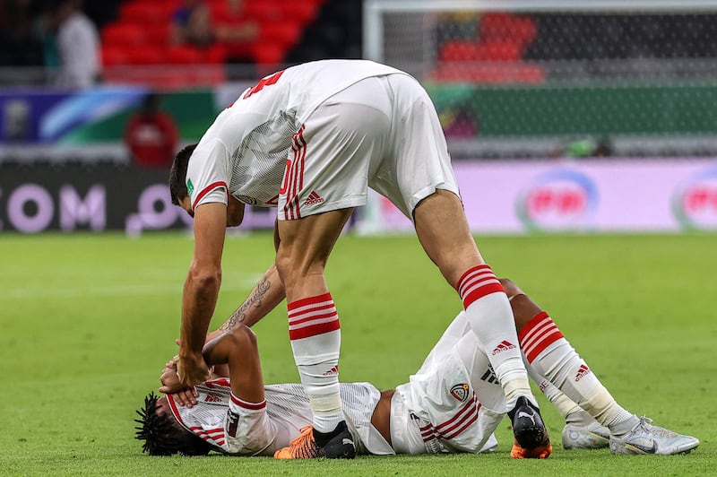 UAE's players after their defeat in the World Cup 2022 play-off against Australia at the Ahmad bin Ali stadium in Al Rayyan on Tuesday, June 7, 2022. AFP