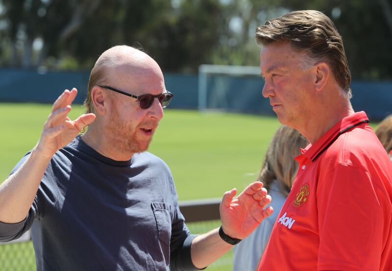 David Moyes was followed by Dutch manager Louis van Gaal, pictured here speaking with Avram Glazer, however he too was fired in May 2016 after winning the FA Cup