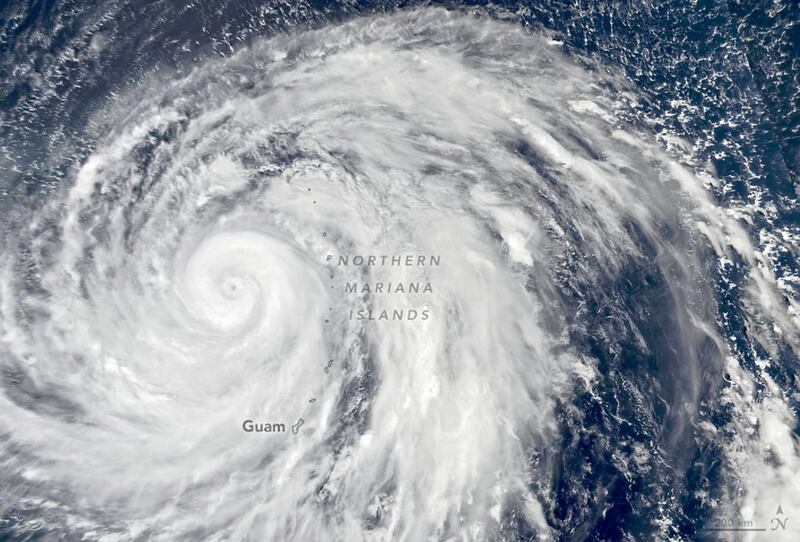 A satellite image showing Super Typhoon Hagibis over the Northern Mariana Islands which has led to the cancellation of Rugby World Cup games. EPA