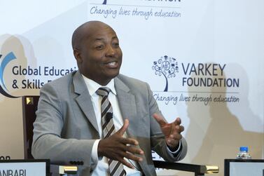 Brian Lara, former cricket star, says sports must be made a priority at schools, at the Global Education and Skills Forum on Sunday. Leslie Pableo for The National 